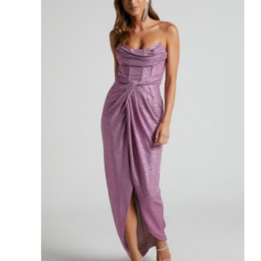 Showpo Purple High Low Gown with Cowl Neck for Cocktail